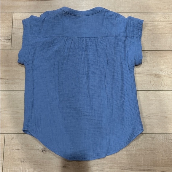 Como Vintage Slate Blue Gauze Henley Short Sleeve Top women size small - Picture 3 of 3